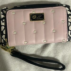 Betsey Johnson Pink Heart and Cheetah Wristlet